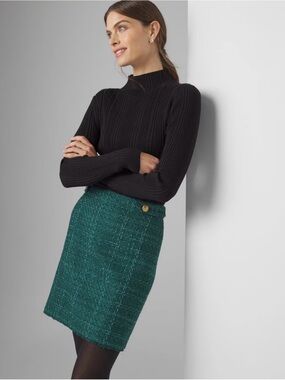 Textured Green Tweed Mini Skirt
